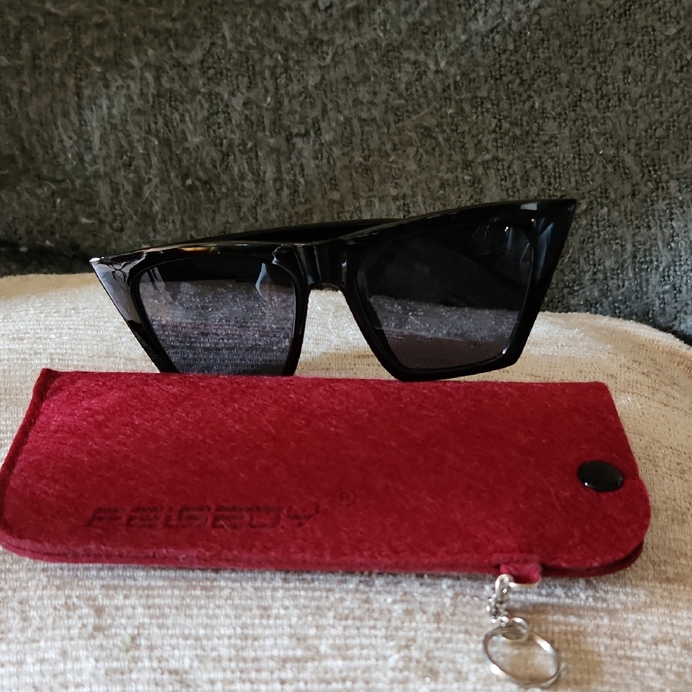 Chic FEISEDY Black Sunglasses with Bold Red Case